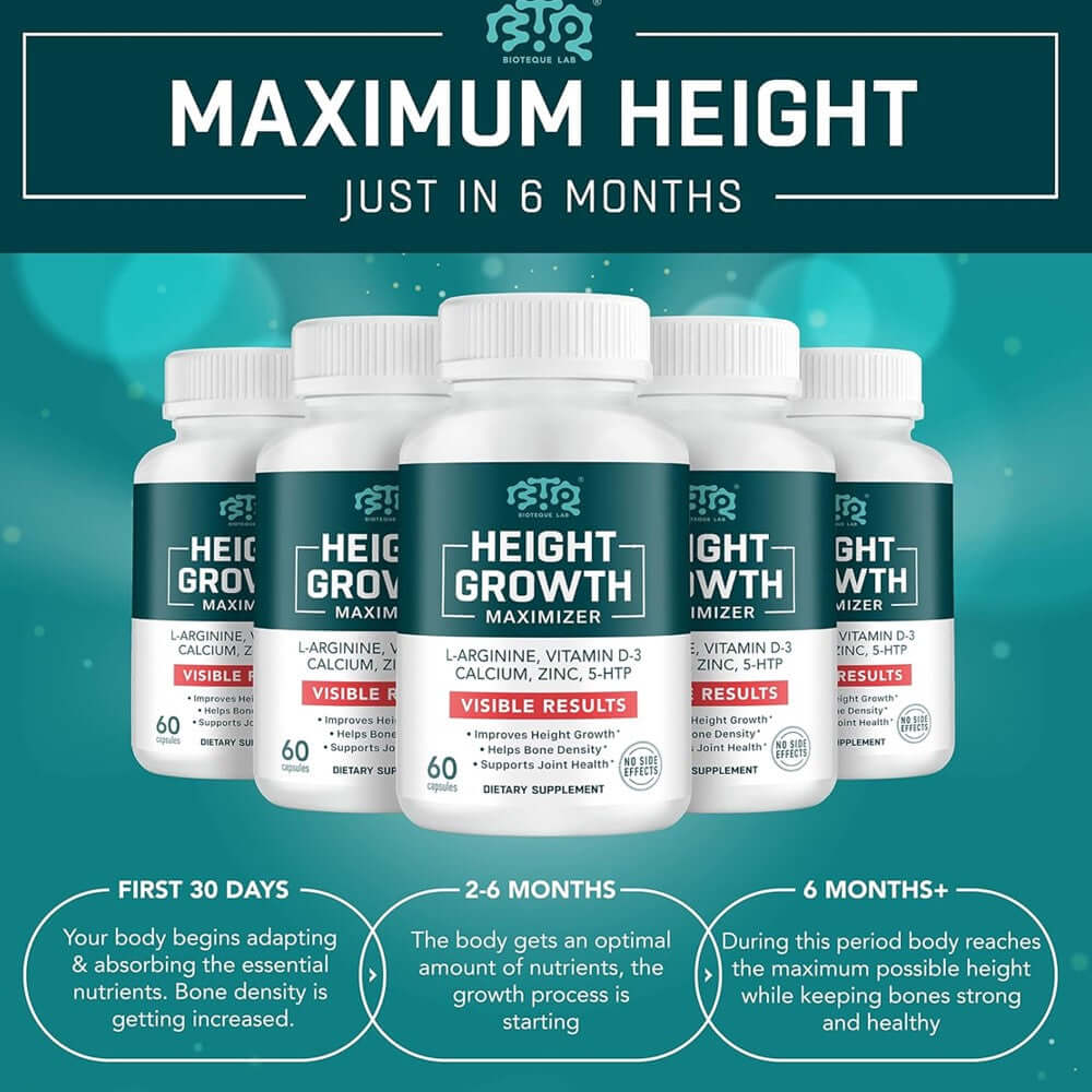 Height Growth Maximizer - Calcium, Vitamin D3, Zinc Blend Pills in Pakistan